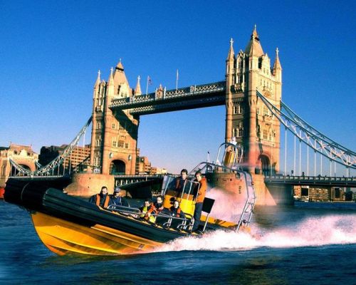 speedboat on the Thames team building event DMC London